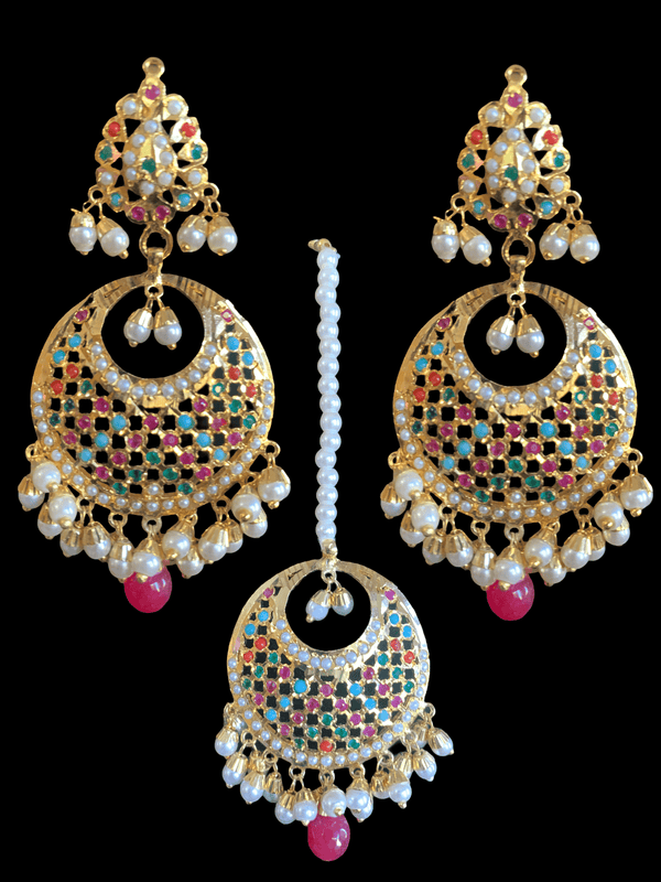 sitara navratan jadau earrings tika  set ( READY TO SHIP)