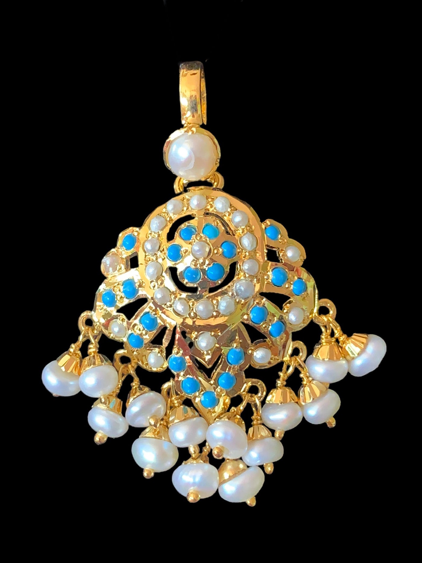 Gold plated silver pendant set in turquoise feroza SHIPS IN 4 WEEK Deccan Jewelry