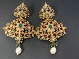 Pearl Emerald Jadau Dangler Earrings in Gold Plated Silver ER 137