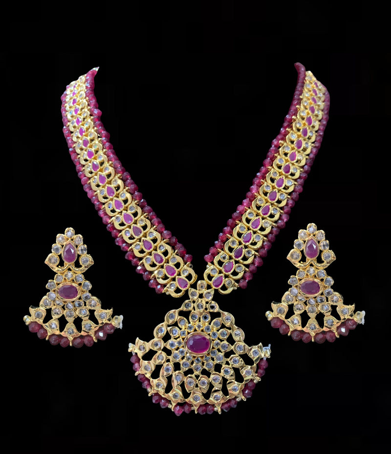 NS110 Ujwala Hyderabadi ruby necklace set with earrings (READY TO SHIP )