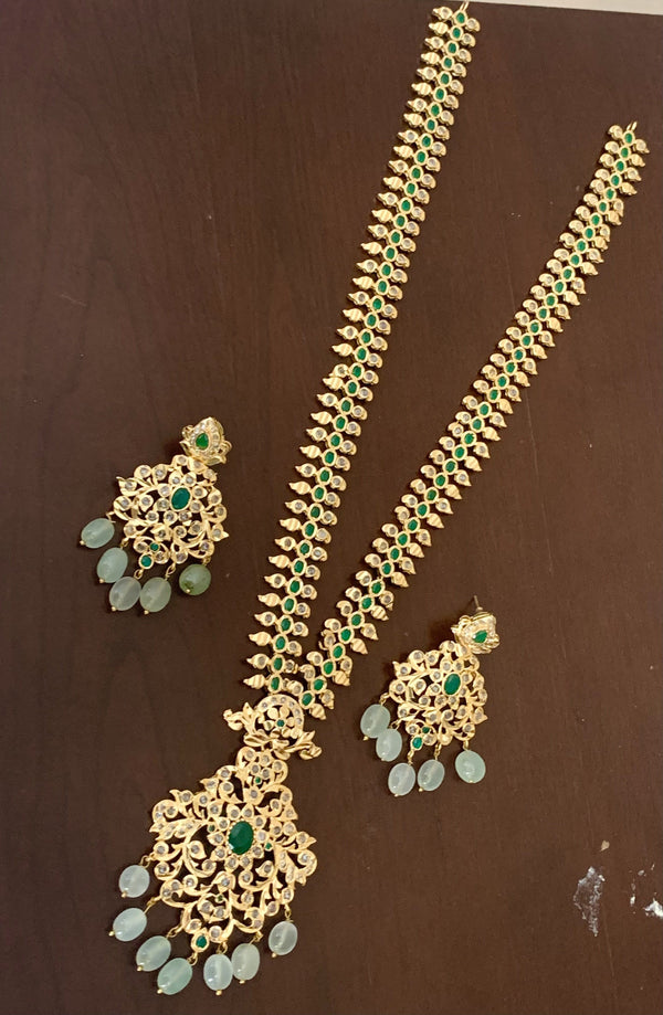 LN36 Huda long hyderabadi rani haar necklace ( SHIPS IN 4 WEEKS   )