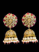 DER399 Amra hyderabadi jhumka in pearls  with ruby beads - large jhumka  ( READY TO SHIP)