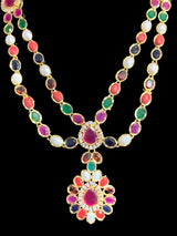 NS362 Farhat Navratan gold plated short necklace with earrings