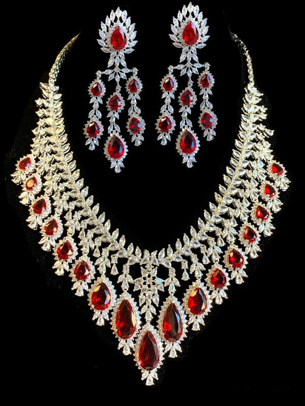 BR68 Nafisa  necklace set in ruby  ( SHIPS IN 4 WEEKS )