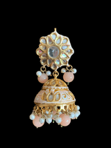 Kundan jhumka and rika earrings with meenakari in peach ( READY TO SHIP )