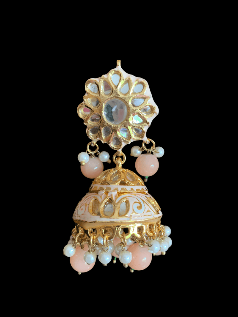 Kundan jhumka and rika earrings with meenakari in peach ( READY TO SHIP )