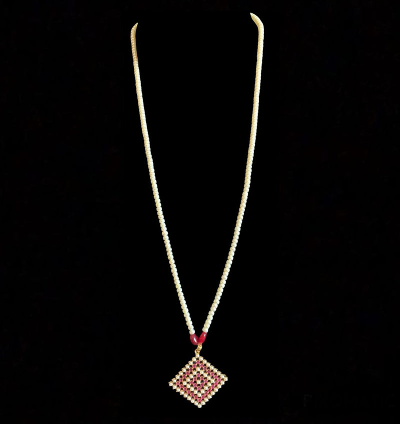 Nandini  RUBY PEARL long pendant set with earrings in  fresh water pearls (READY TO SHIP )
