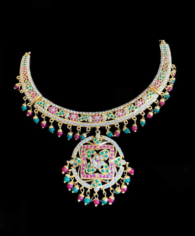 NS183 Ruchika  necklace set in red green ( READY TO SHIP )