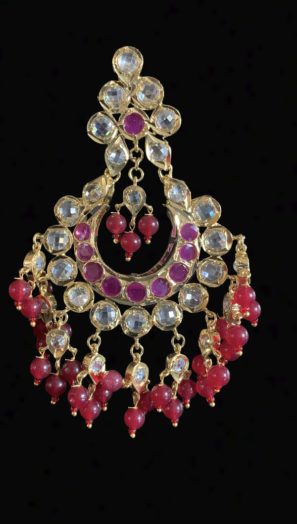 DER241 Dania  large chandbali in Ruby     ( READY TO SHIP )