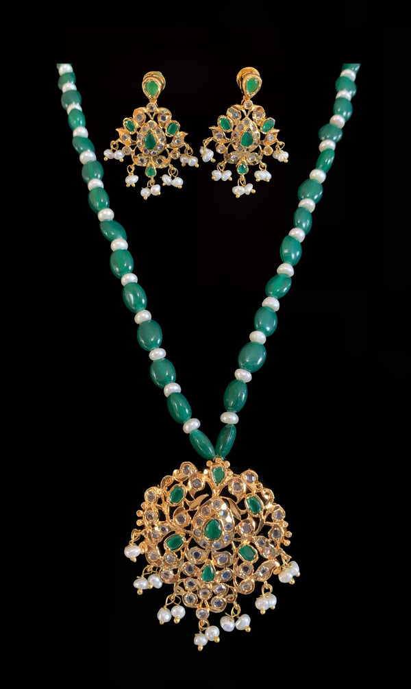 PS514 Hania hyderabadi pendant set in emeralds  ( READY TO SHIP )