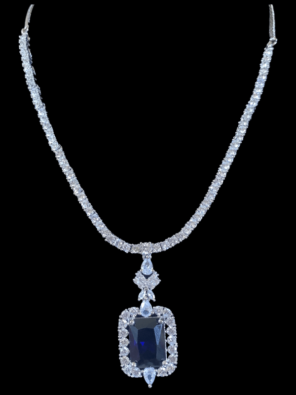 NS279 Myrha cz necklace set -BLUE (READY TO SHIP )