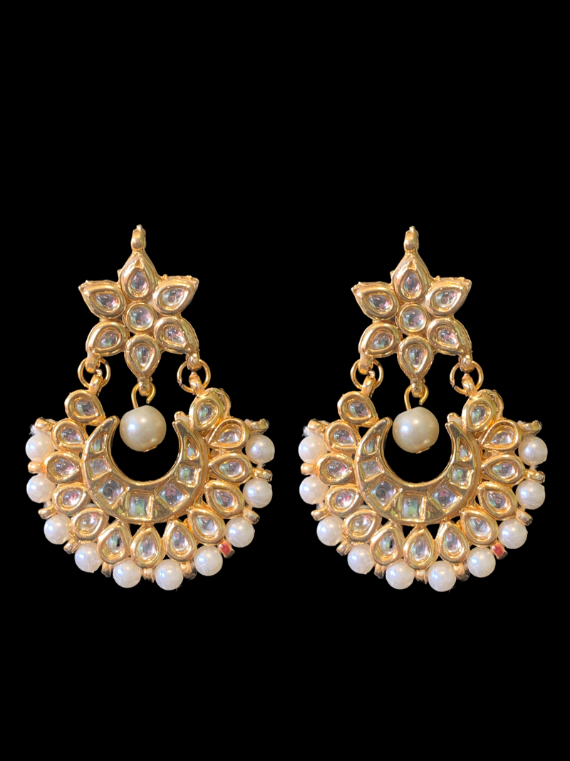 DER379 Khushboo Kundan Chandbali earrings in white pearls ( READY TO SHIP )