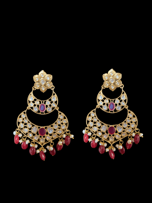 DER89 cz earrings in fresh water pearls- Ruby  ( READY TO SHIP)