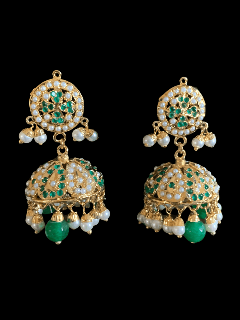 Hira jhumka in emerald  ( READY TO SHIP)