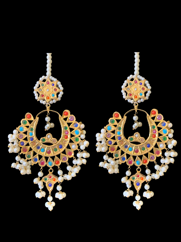 DER378 multicolor Pakistani kundan statement chandbali earrings DER19 (READY TO SHIP)  )