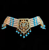 Indu feroza choker in pearls with turquoise SHIPS IN 4 WEEKS