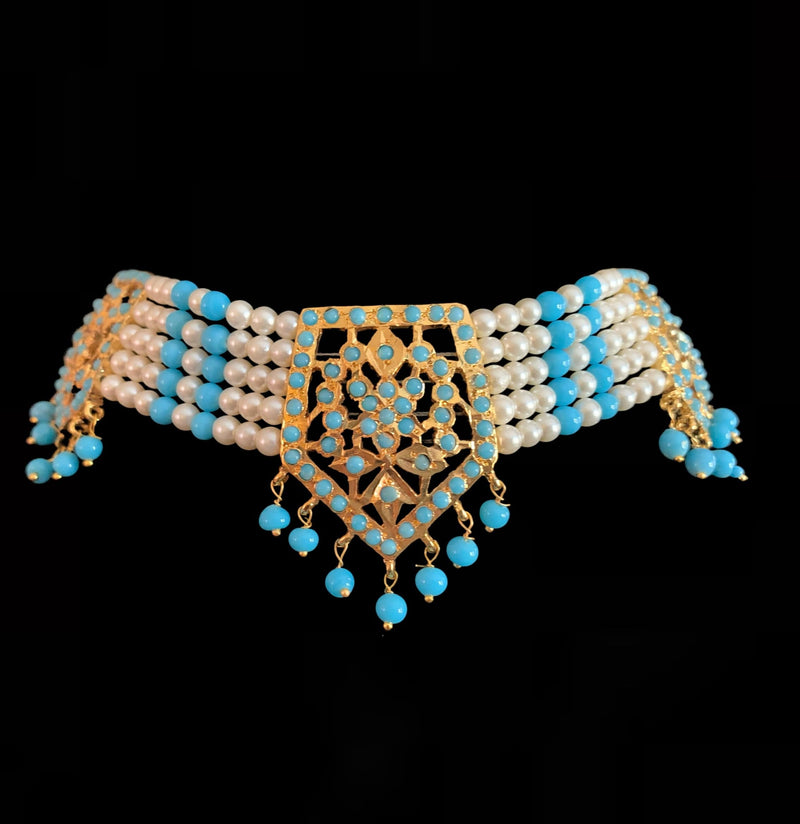 Indu feroza choker in pearls with turquoise SHIPS IN 4 WEEKS