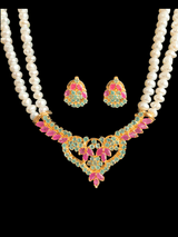 LN131 Ruby emerald long  necklace  set in fresh water pearls ( READY TO SHIP )