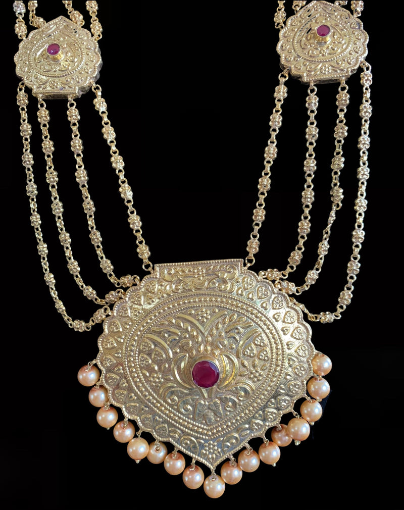 LN42 Chanda gold plated Rani haar with earrings tika (  READY TO SHIP)