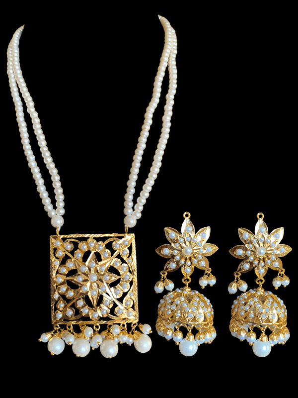 PS83 pearl jadau pendant set with jhumka ( SHIPS IN 4 WEEKS )