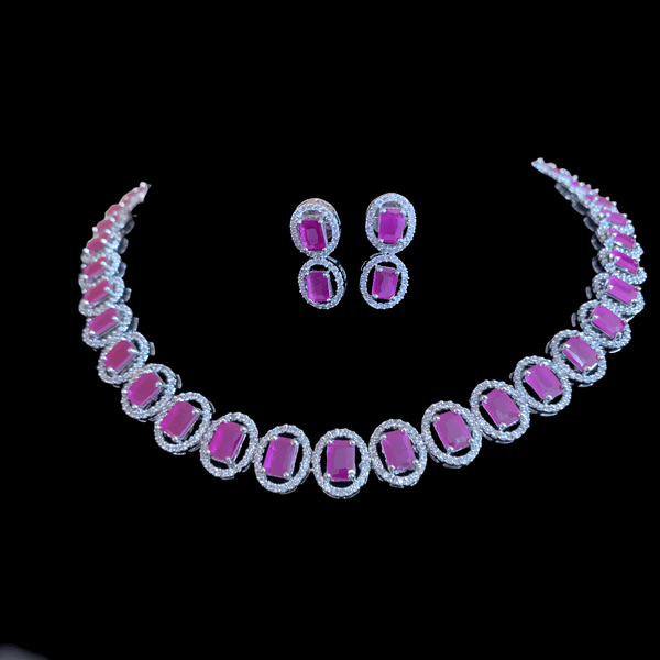 NS148 Anamika  cz necklace - ruby ( READY TO SHIP )