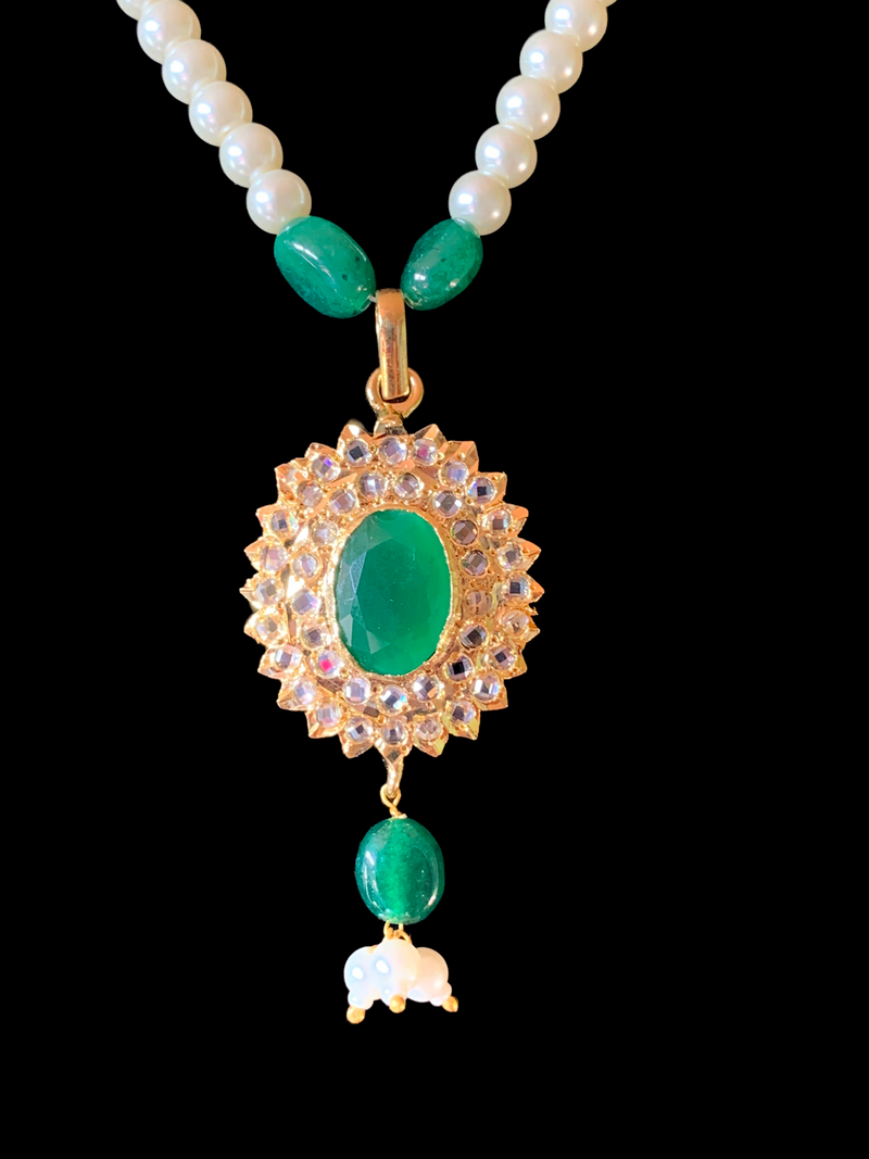 PS418 MEYAM Hyderabadi pendant set in green ( READY TO SHIP)