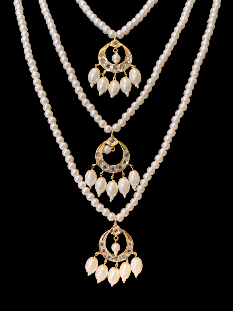 SAT70 Seema three layer  necklace with chandbali- pearls   ( READY TO SHIP )