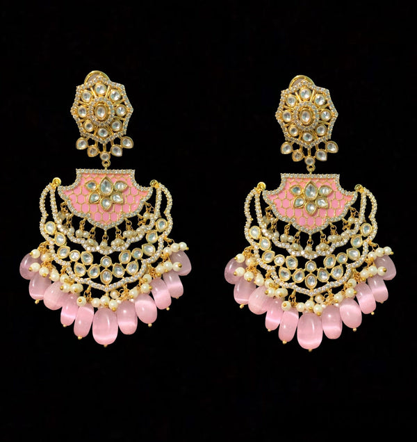 DER154 polki with pink  meenakari statement earrings ( READY TO SHIP)