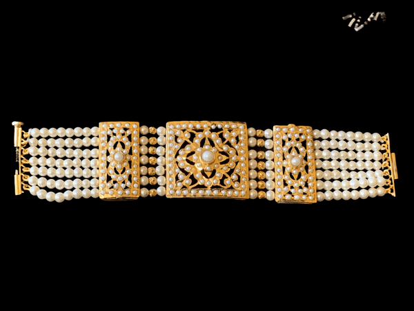 B62  Saira jadau bracelet in pearls  ( READY TO SHIP )