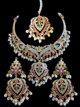 NS286  Taseen necklace set in navratan ( READY TO SHIP  )