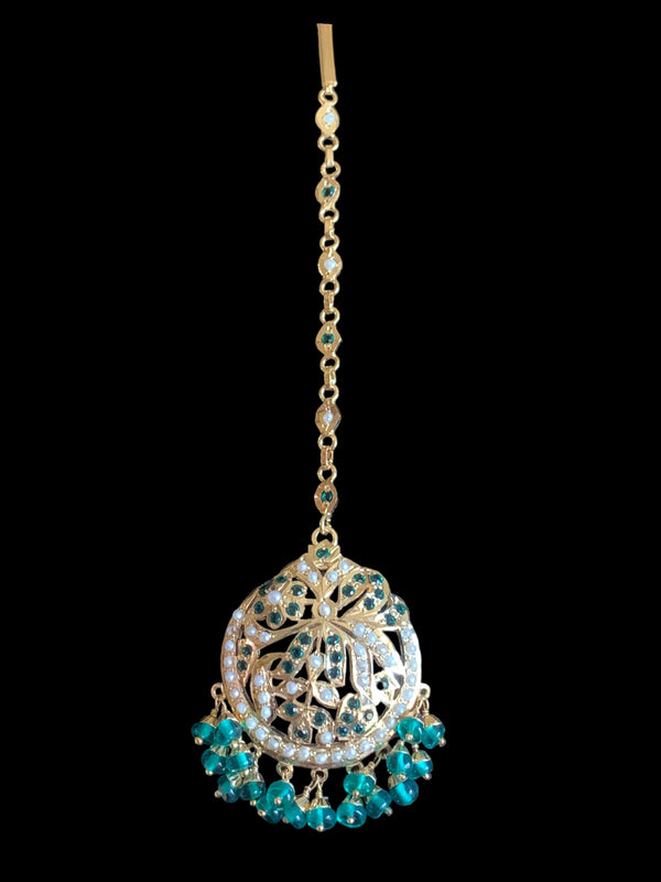 Gold plated silver tikka in pearls and emeralds