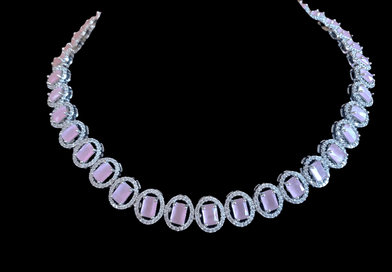 NS150 Anamika  cz necklace - pink  ( READY TO SHIP )