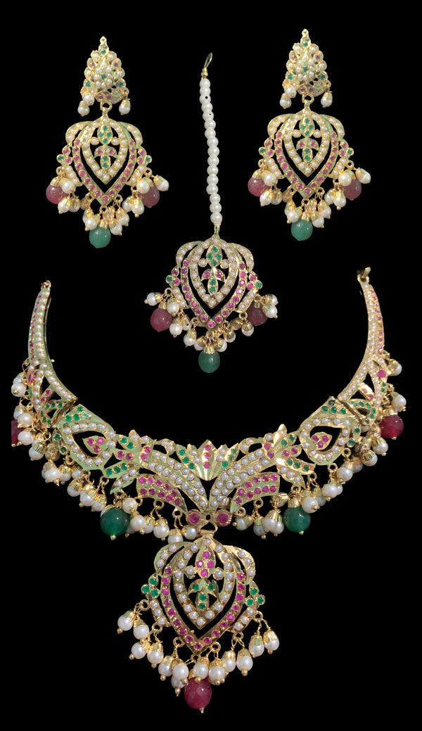 NS329 Taseen necklace set in ruby emerald ( SHIPS IN 4 WEEKS )