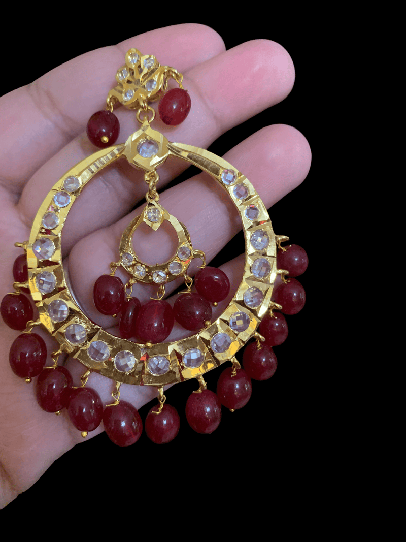 Double Chandbali in quartz ruby beads DER31 ( READY TO SHIP  )