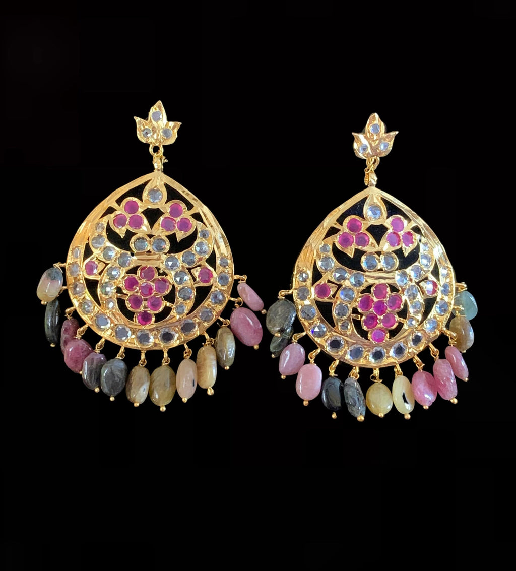 DER228 Seema 2024 hyderabadi earrings in tourmaline beads , Indian jewellery