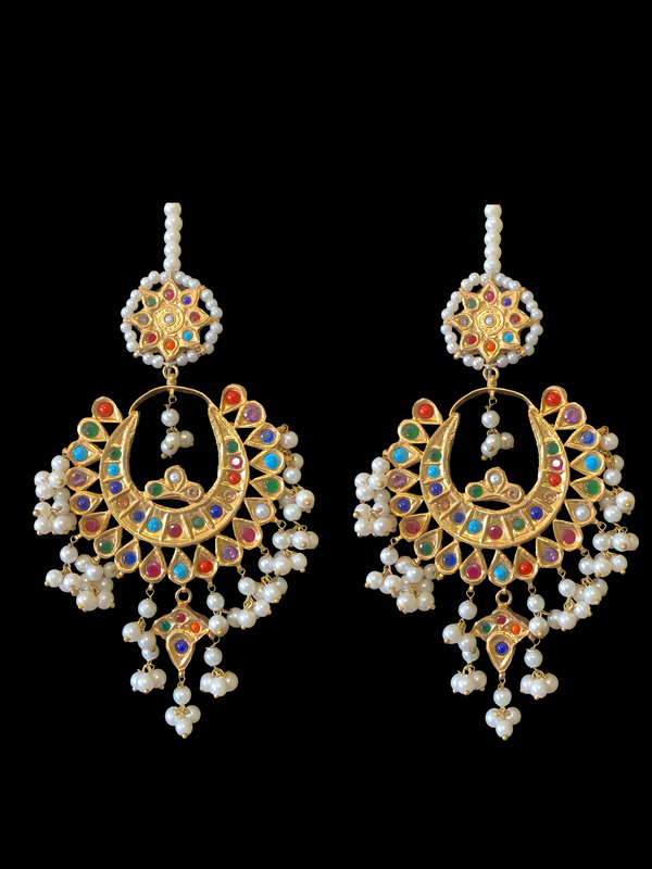 DER378 multicolor Pakistani kundan statement chandbali earrings DER19 (READY TO SHIP)  )