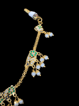 NS324 jadau necklace in emerald sapphire with fresh water pearls ( SHIPS IN 4 WEEKS )