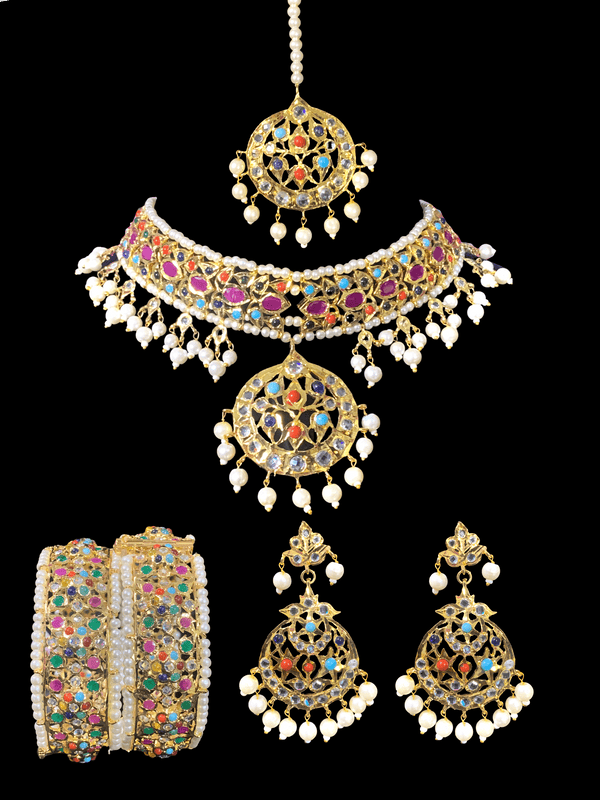 BR90 Neema bridal Hyderabadi set in Navratan (READY TO SHIP )