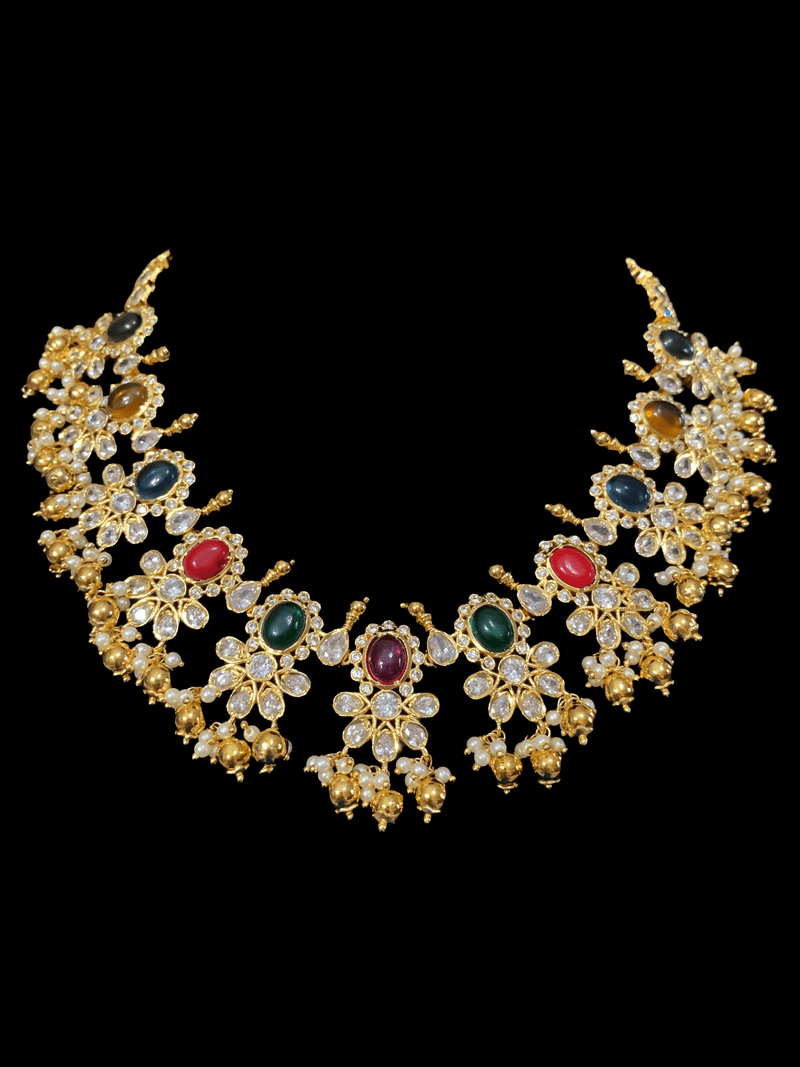 NS30 Navratan cz necklace set ( READY TO SHIP )