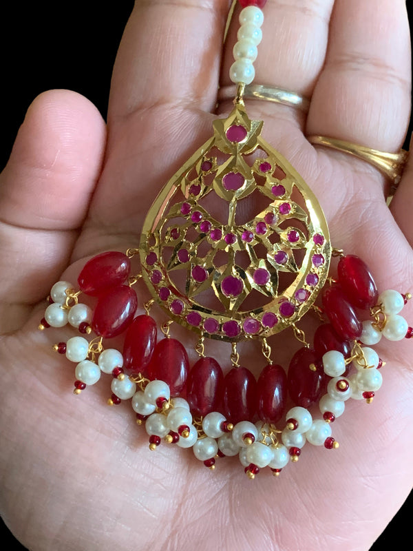 DJTK97 Ria Hyderabadi Jadau tika in ruby beads ( READY TO SHIP)