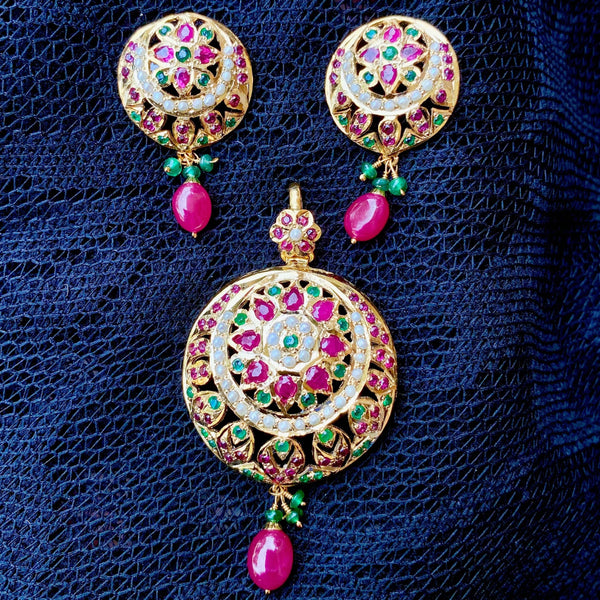 Ruby emerald, multicolor gold plated silver pendant set PS 035