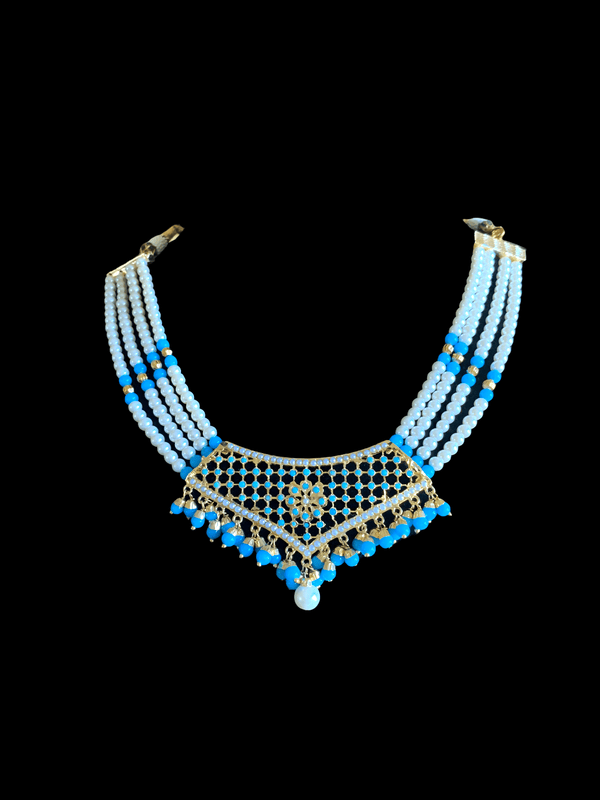 NS319 punjabi Jadau necklace with earrings in turquoise   (READY TO SHIP)