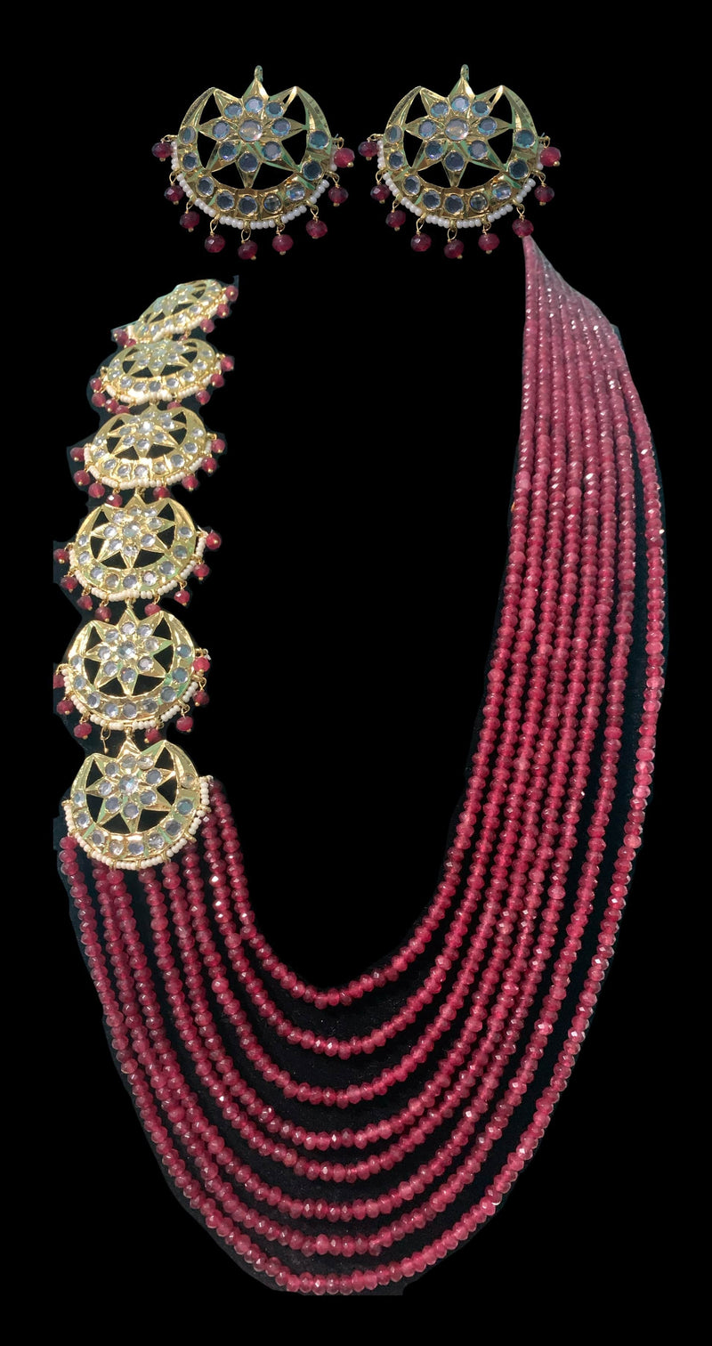 LN44 Darika Multi brooch necklace set in red ruby beads READY TO SHIP