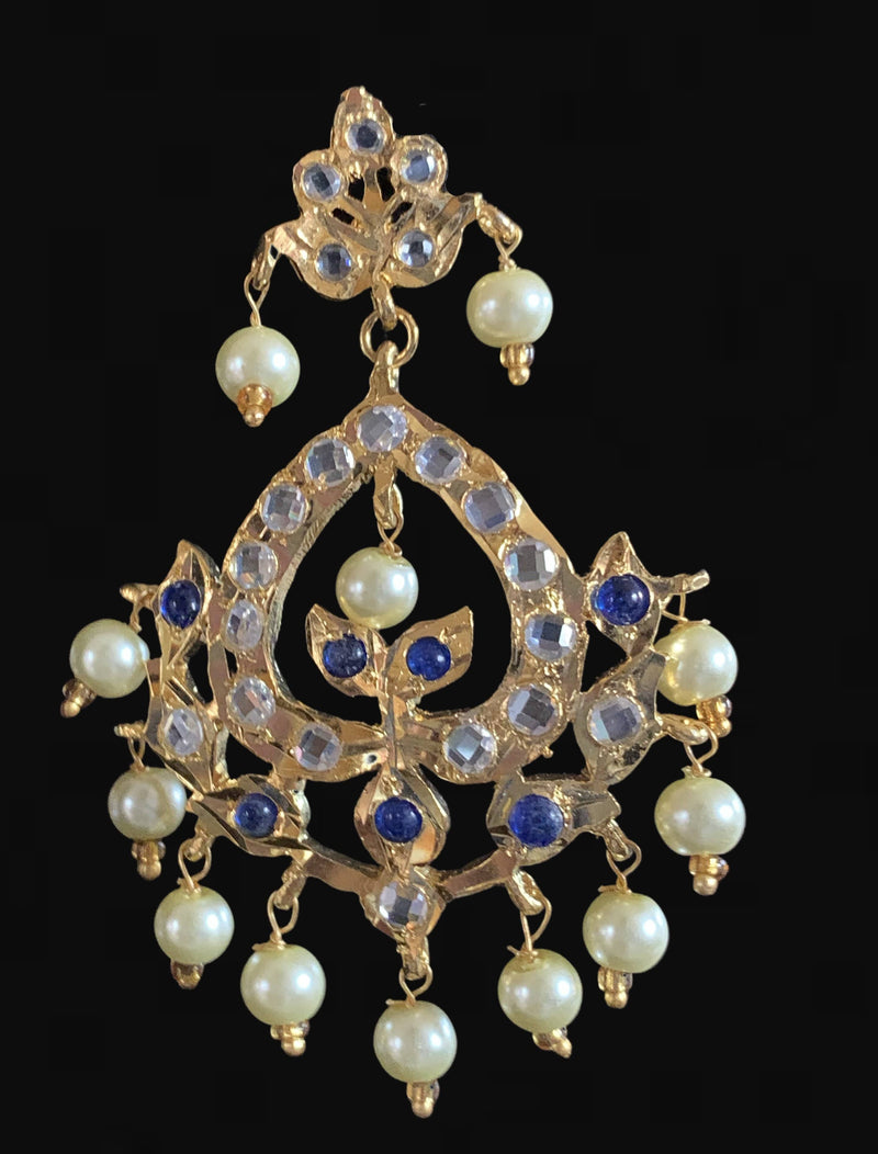 Dina hyderabadi Sapphire  Chandbali with golden pearls ( READY  TO SHIP )