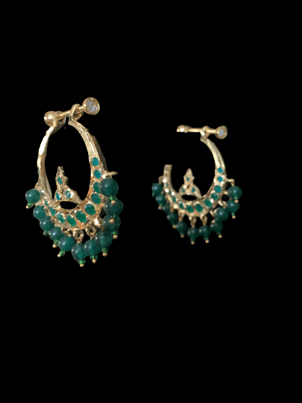 DER133 Hosna gold  plated chandbali - green  (READY TO SHIP)