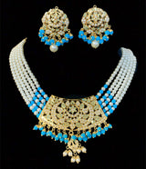 NS181 Ava jadau necklace set in turquoise / feroza  (READY TO SHIP)