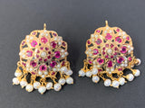 Ruby pearl gold plated silver earrings / studs ( READY TO SHIP )