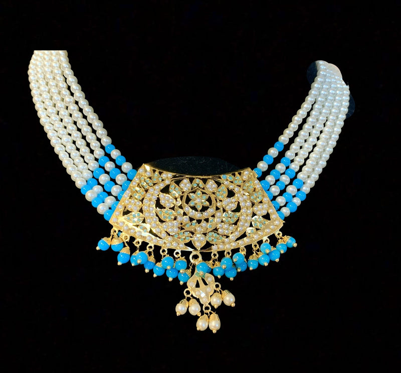 NS181 Ava jadau necklace set in turquoise / feroza  (READY TO SHIP)