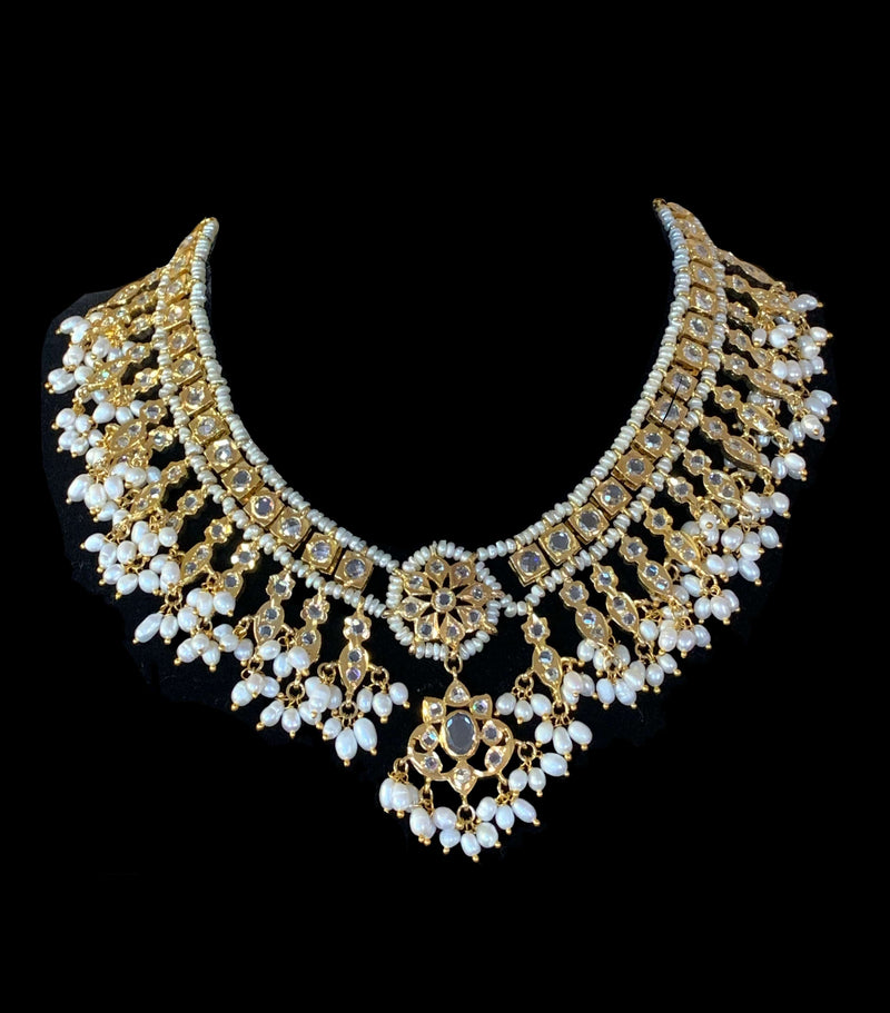 NS222 Kali hyderabadi necklace set in fresh water pearls (READY TO SHIP)     )