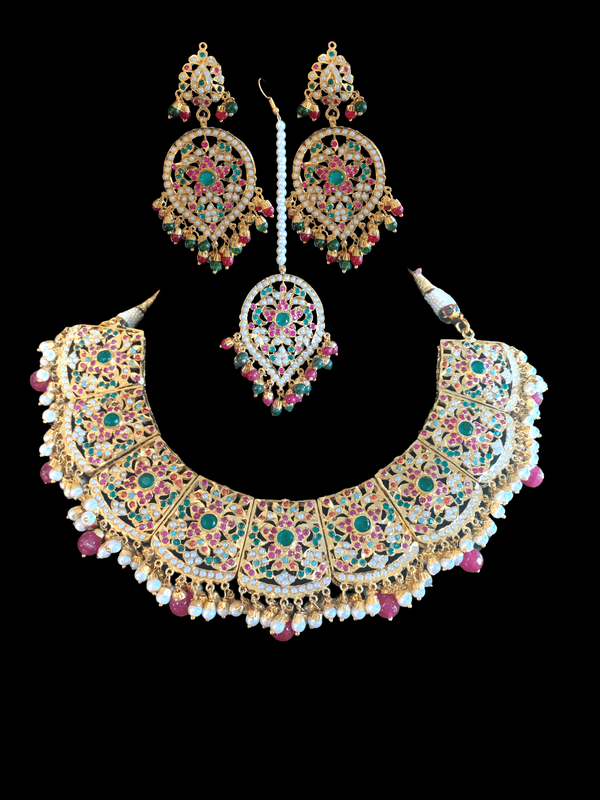 NS251   Chriselle necklace set in ruby emerald   ( READY TO SHIP)